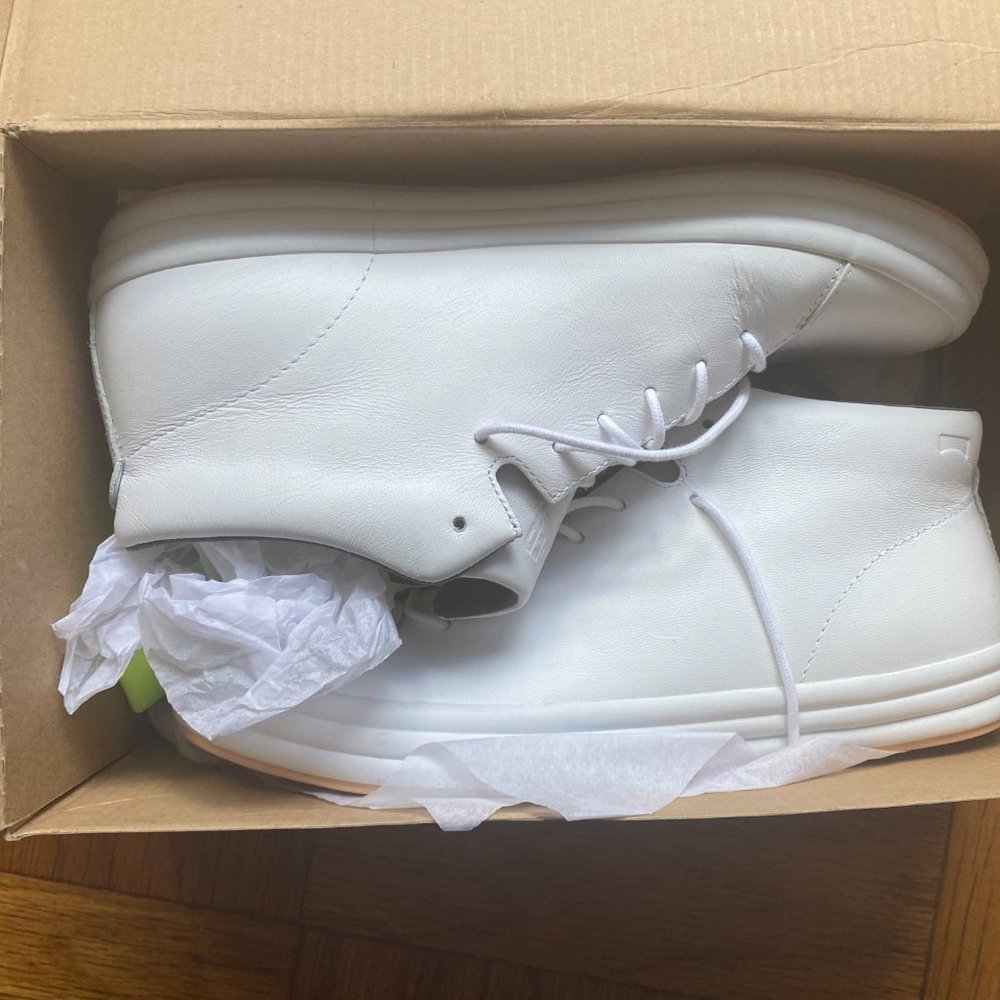 Camper Beetle shoe, white leather, chukka style.